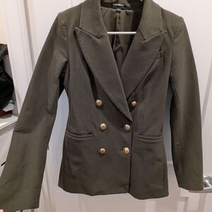 Express Women's Khaki Blazer with Gold Buttons